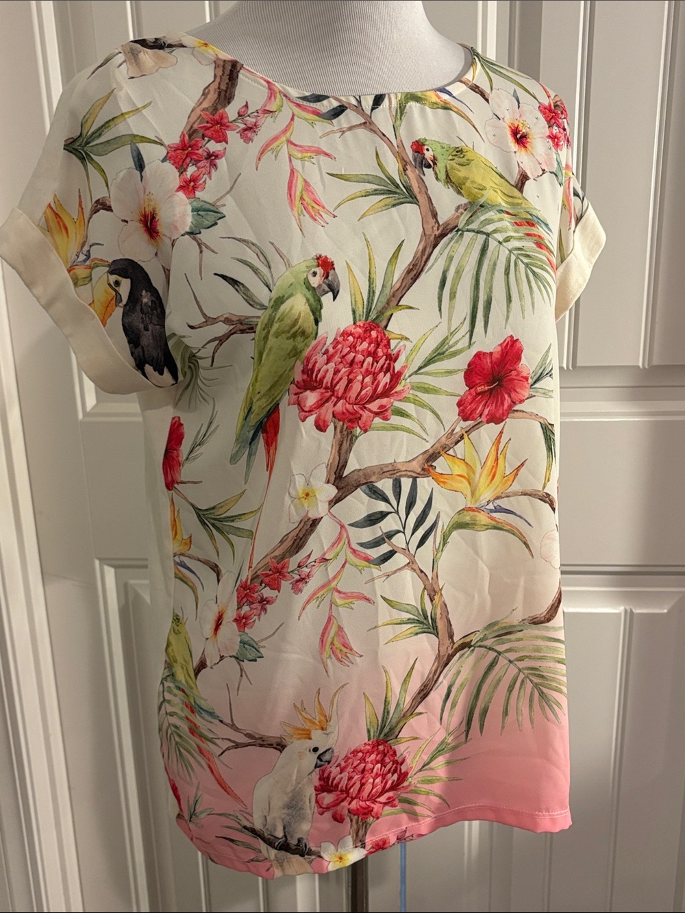 F&F Cream Top with Tropical Floral Detail